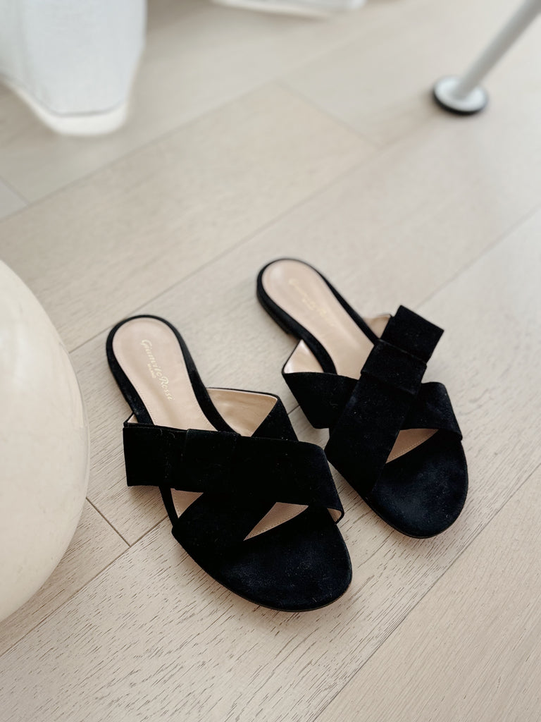 Suede Flat Slide Sandals