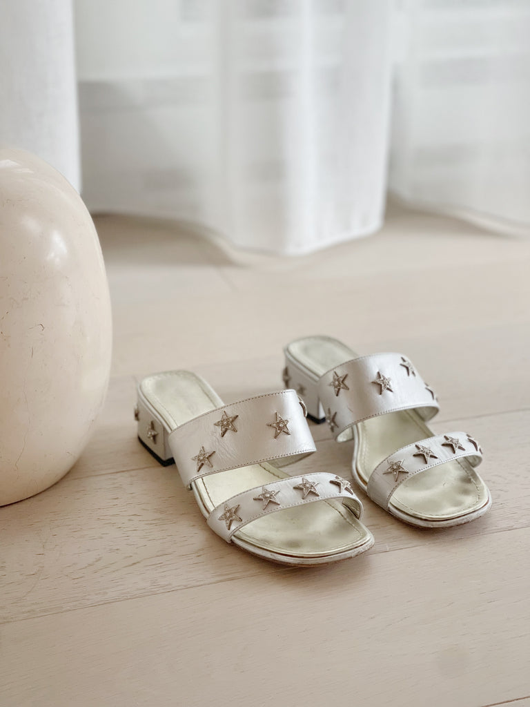 Leather Slides with Star Accents