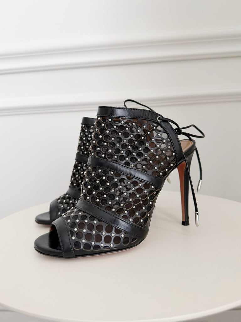 Leather Mesh Cut Out Heels