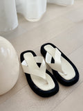 Ginza two-tone leather and suede platform flip flops