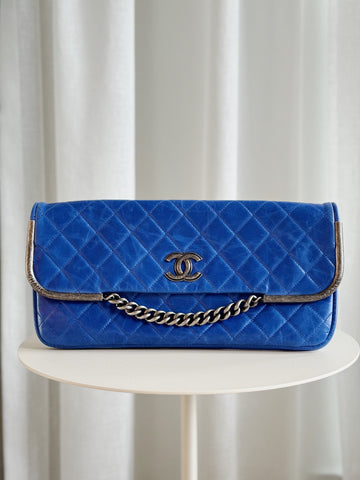 Glazed Calfskin Quilted Chain Clutch Bag