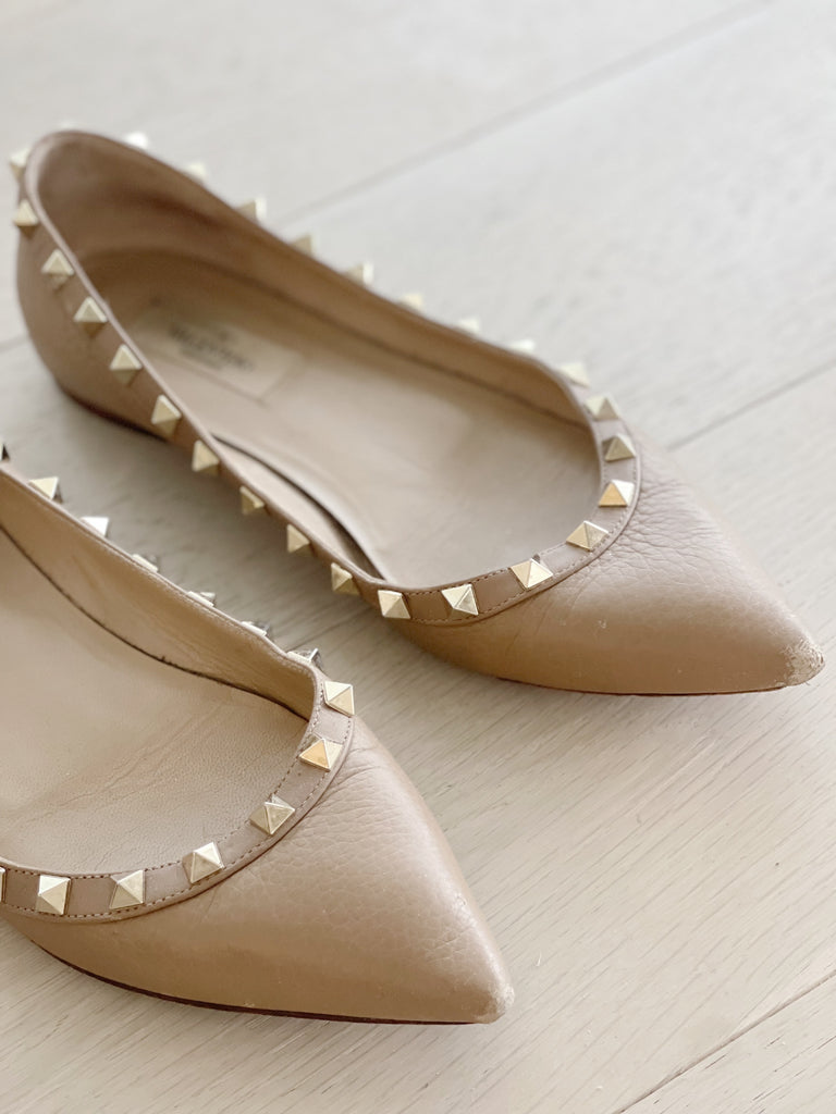 Rockstud Leather Pointed Flats