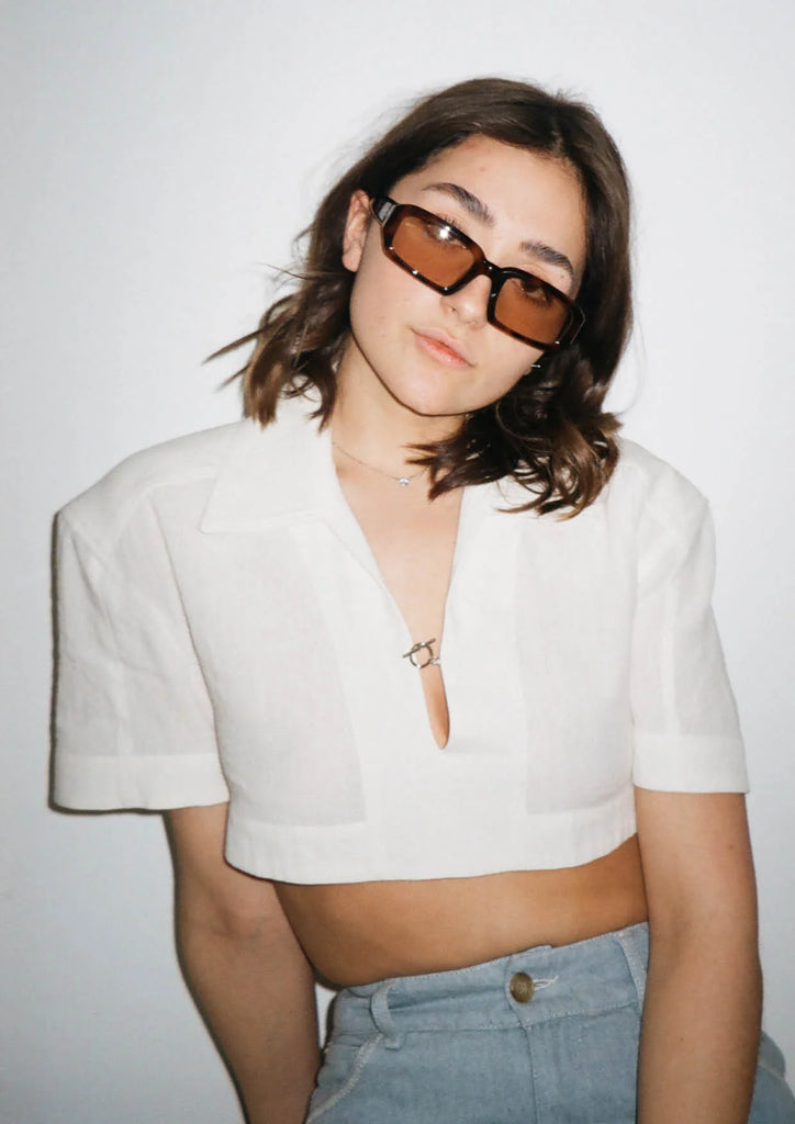 Le Haut Bebi cropped hemp and cotton-blend crepe shirt