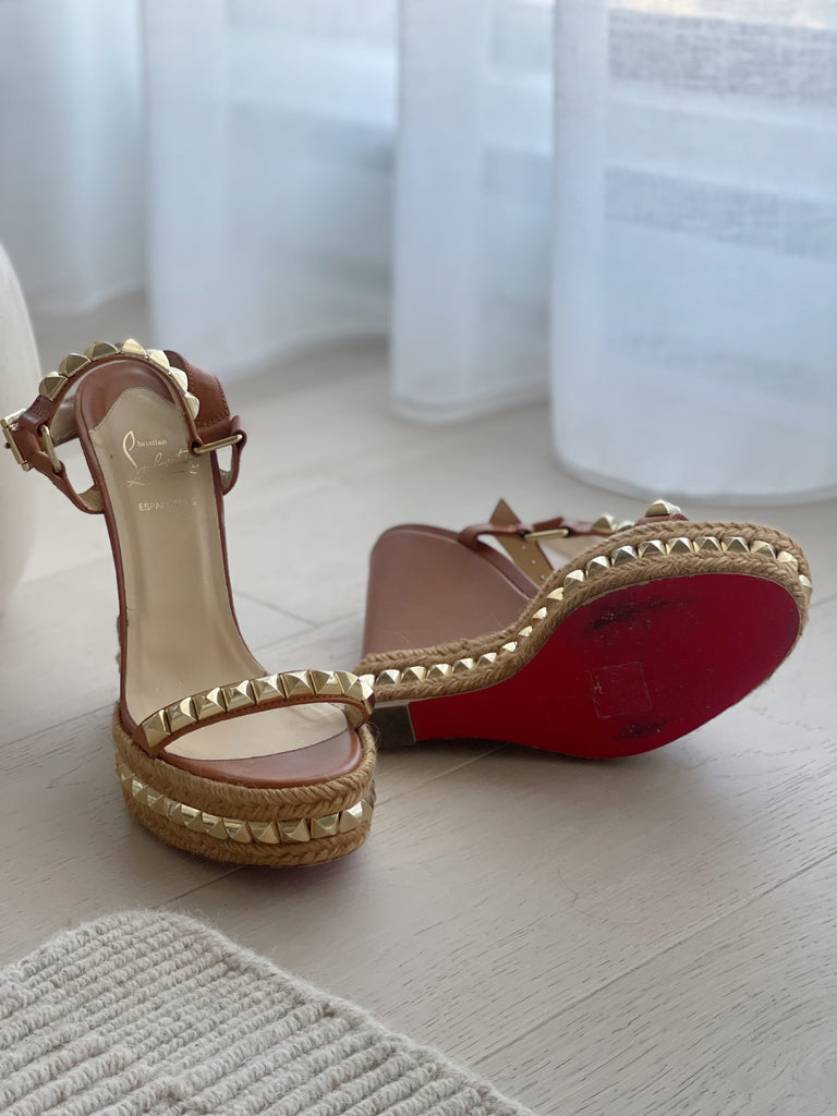 Leather Studded Espadrilles Platform Wedges