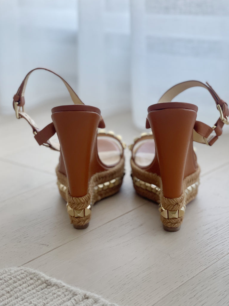 Leather Studded Espadrilles Platform Wedges