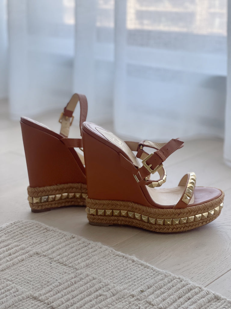 Leather Studded Espadrilles Platform Wedges