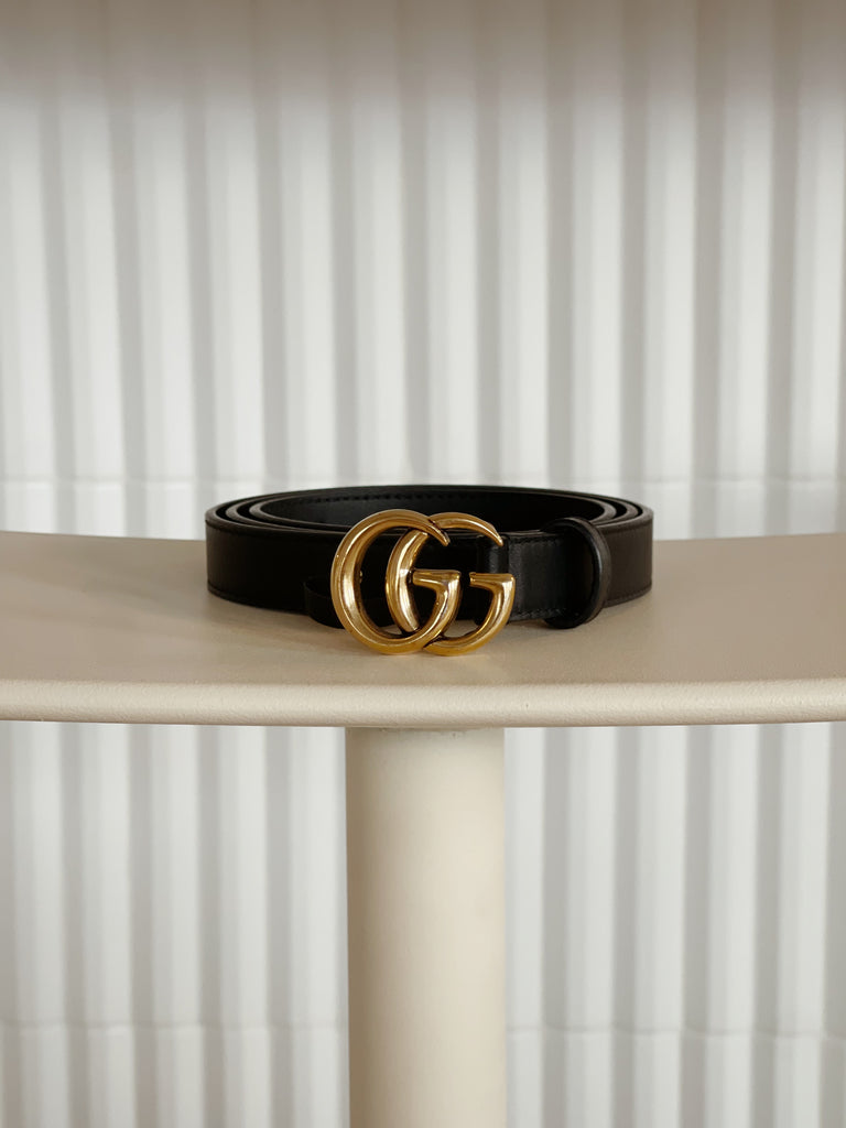 Leather Marmont Belt with Double G Buckle