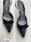 Pointed Bow Slingback Heels