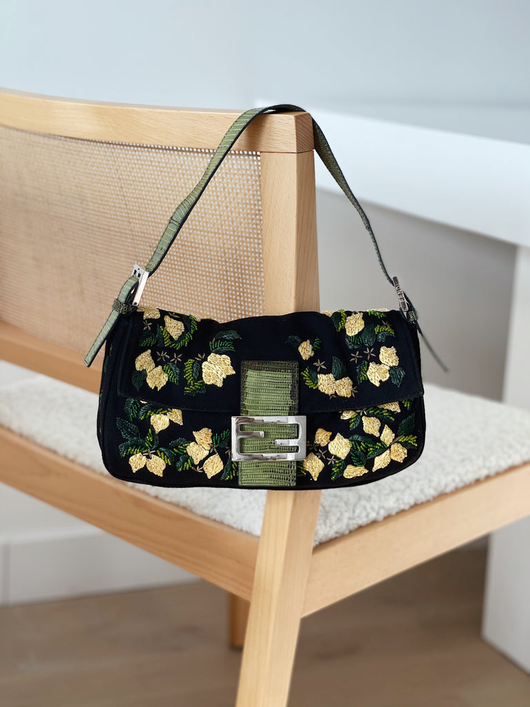 Lizard-Trimmed Embroidered Baguette