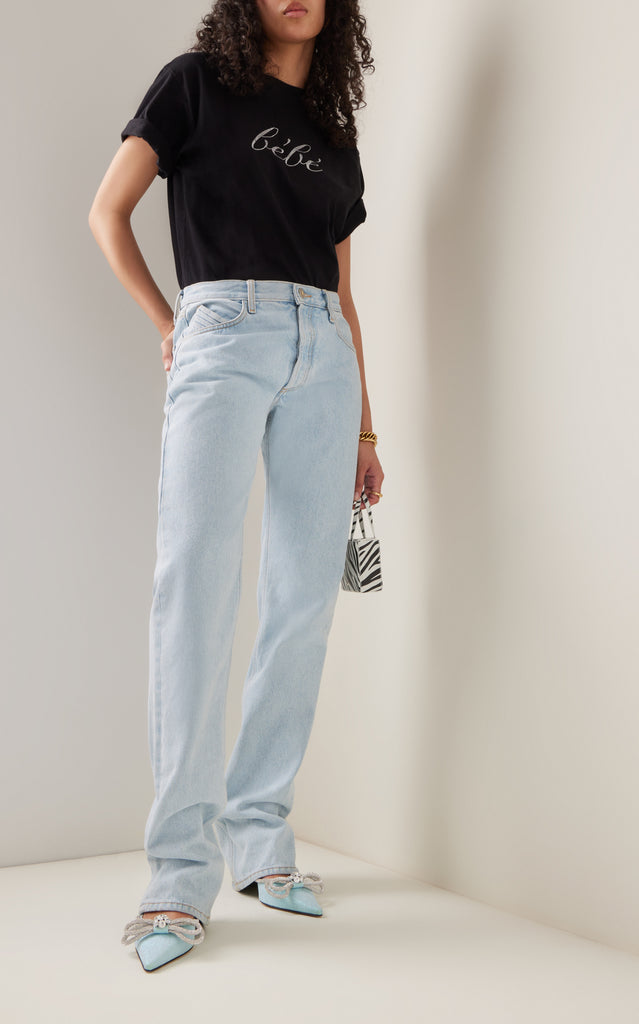 Double-Bow Crystal-Embellished Glittered Mules