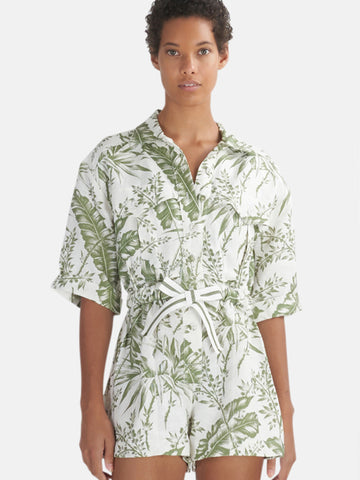 Empire Khaki Palm Leaf Print Utility Playsuit