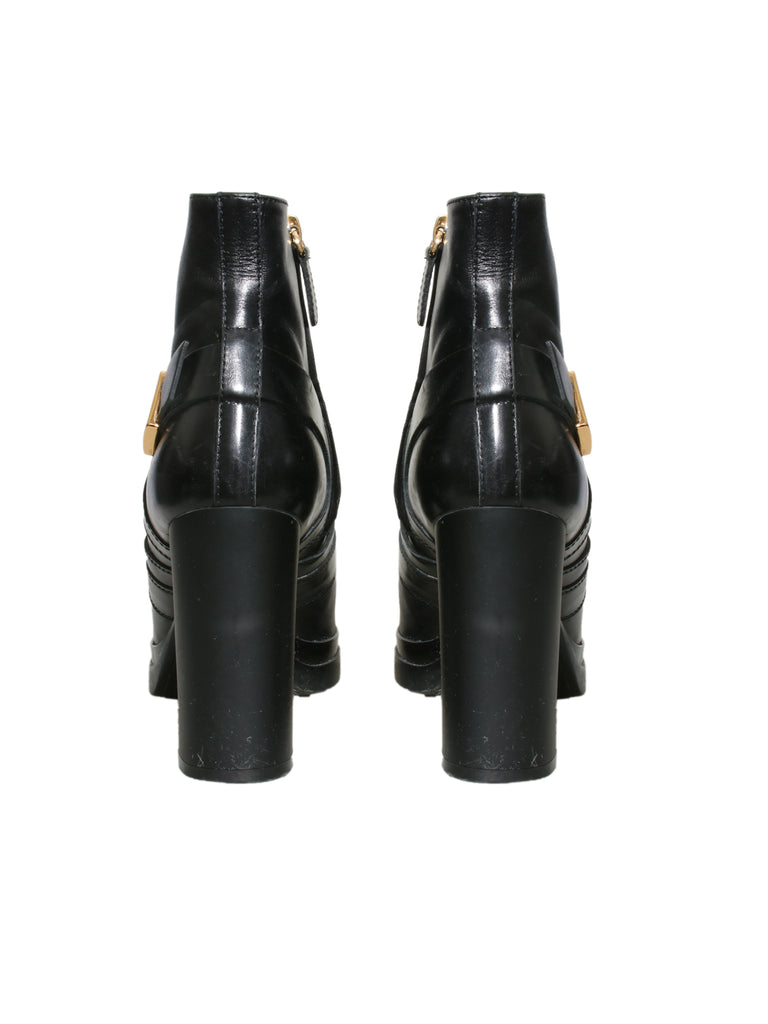 Buckle Detail Leather Booties