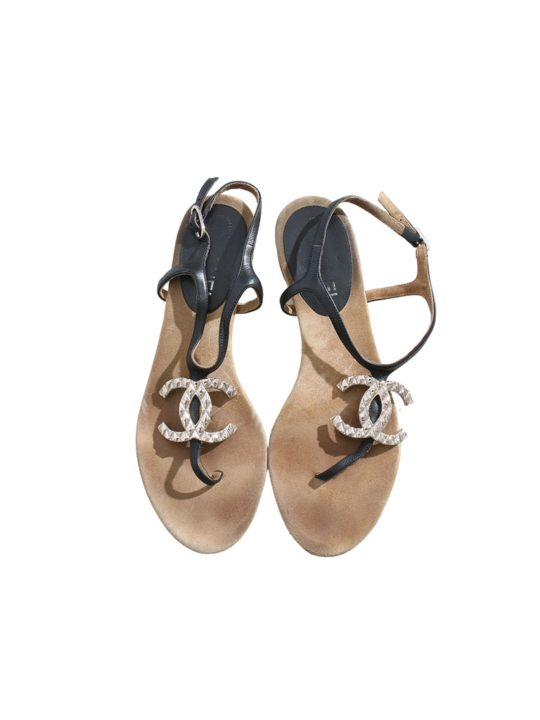 Chanel CC Logo Leather Sandals