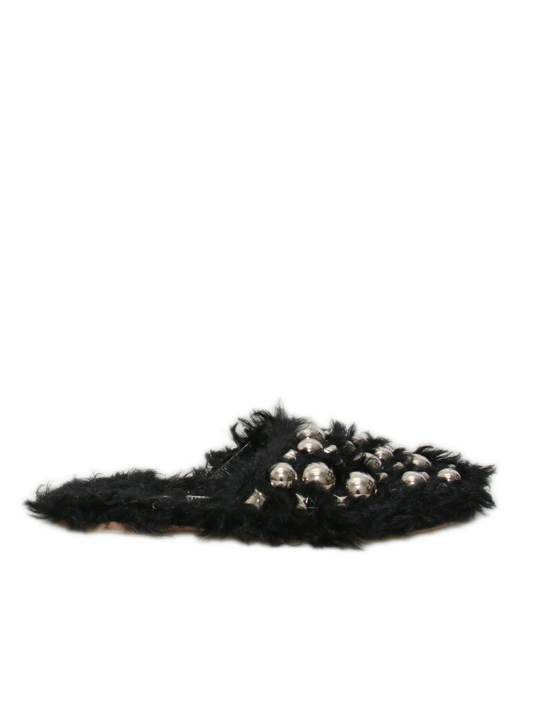 Miu Miu Studded Faux Fur Slippers