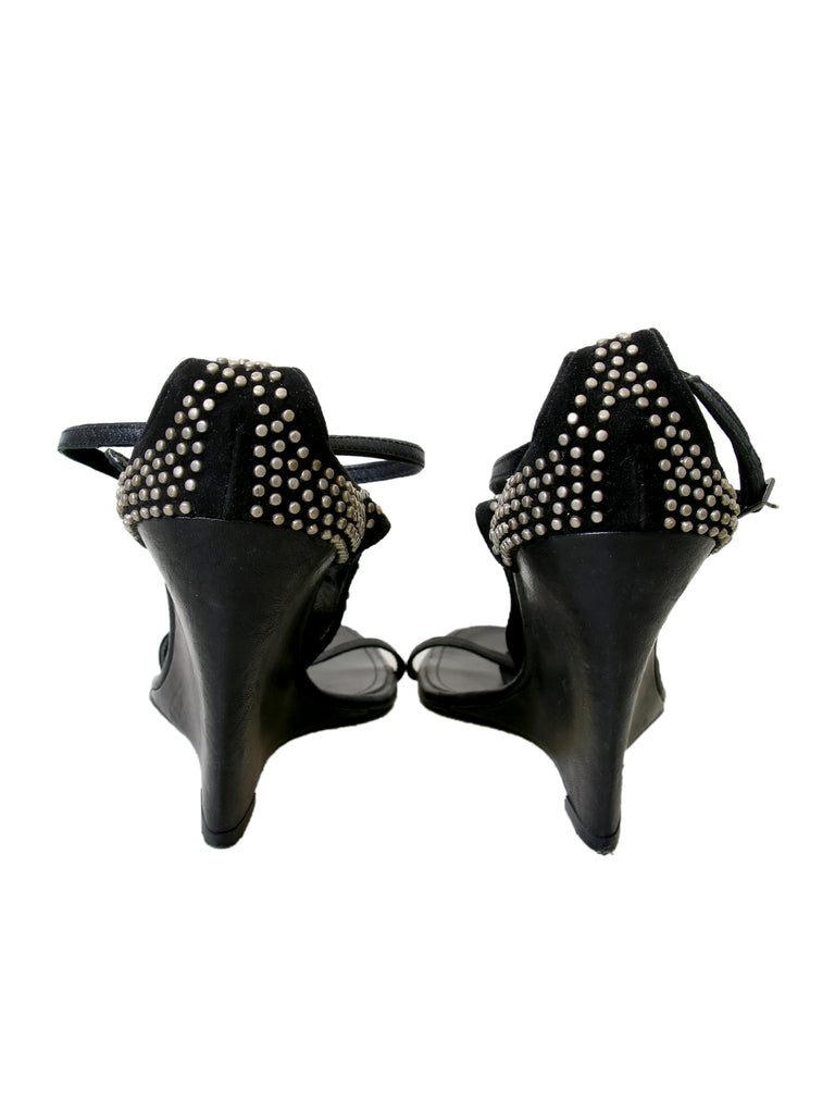 Thomas Wylde Suede Embellished Wedge Sandals