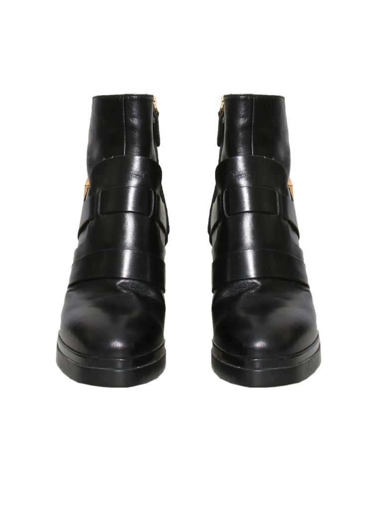 Buckle Detail Leather Booties