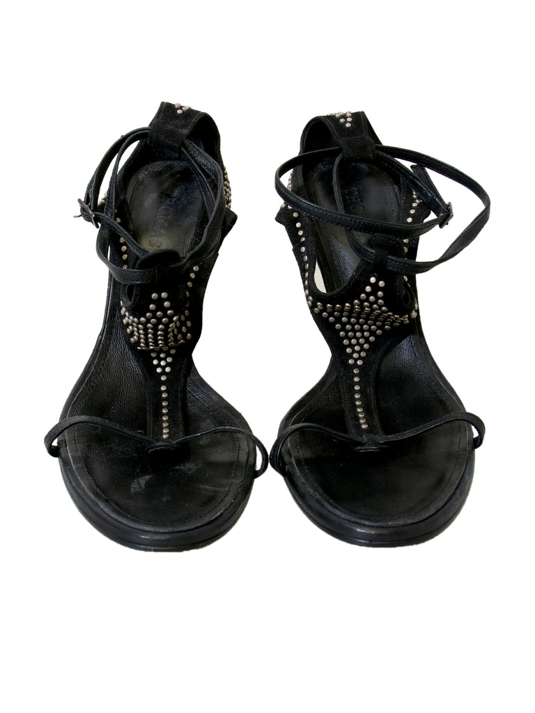 Thomas Wylde Suede Embellished Wedge Sandals