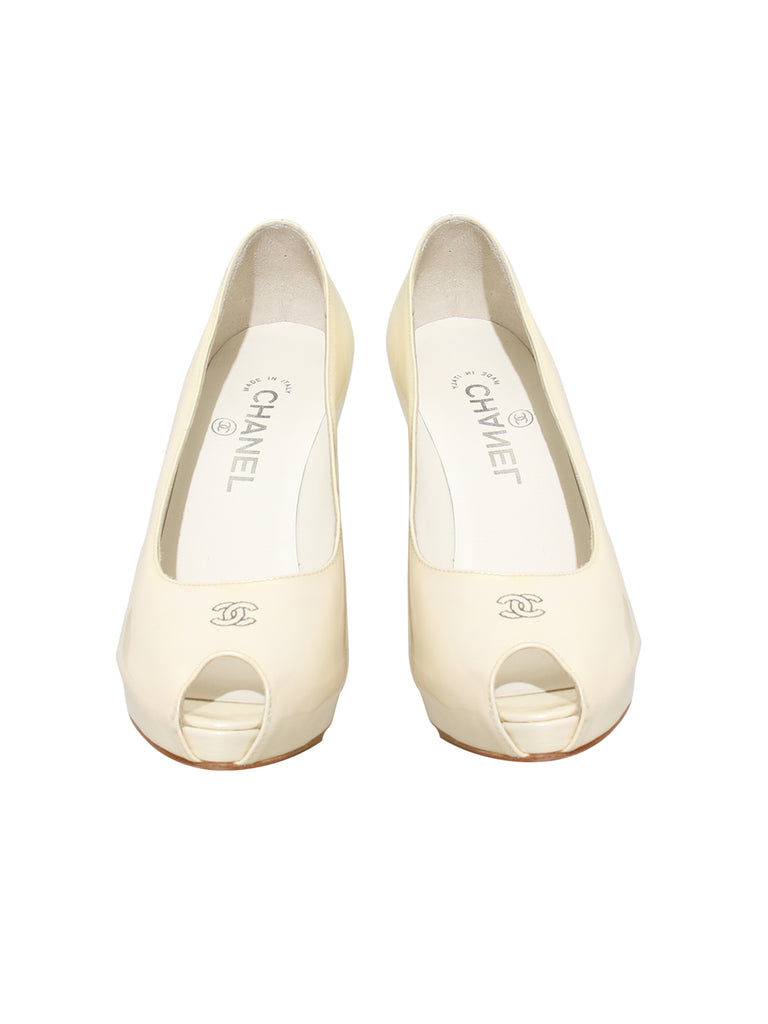 Chanel Patent Leather Peep-Toe Pumps