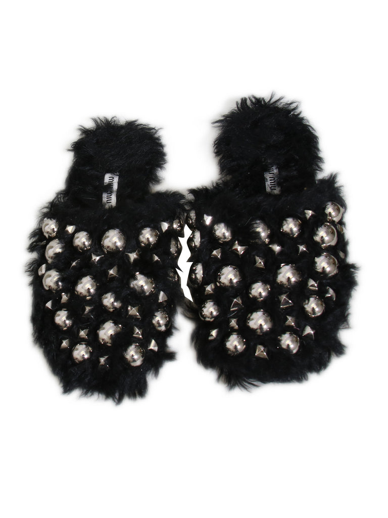 Miu Miu Studded Faux Fur Slippers