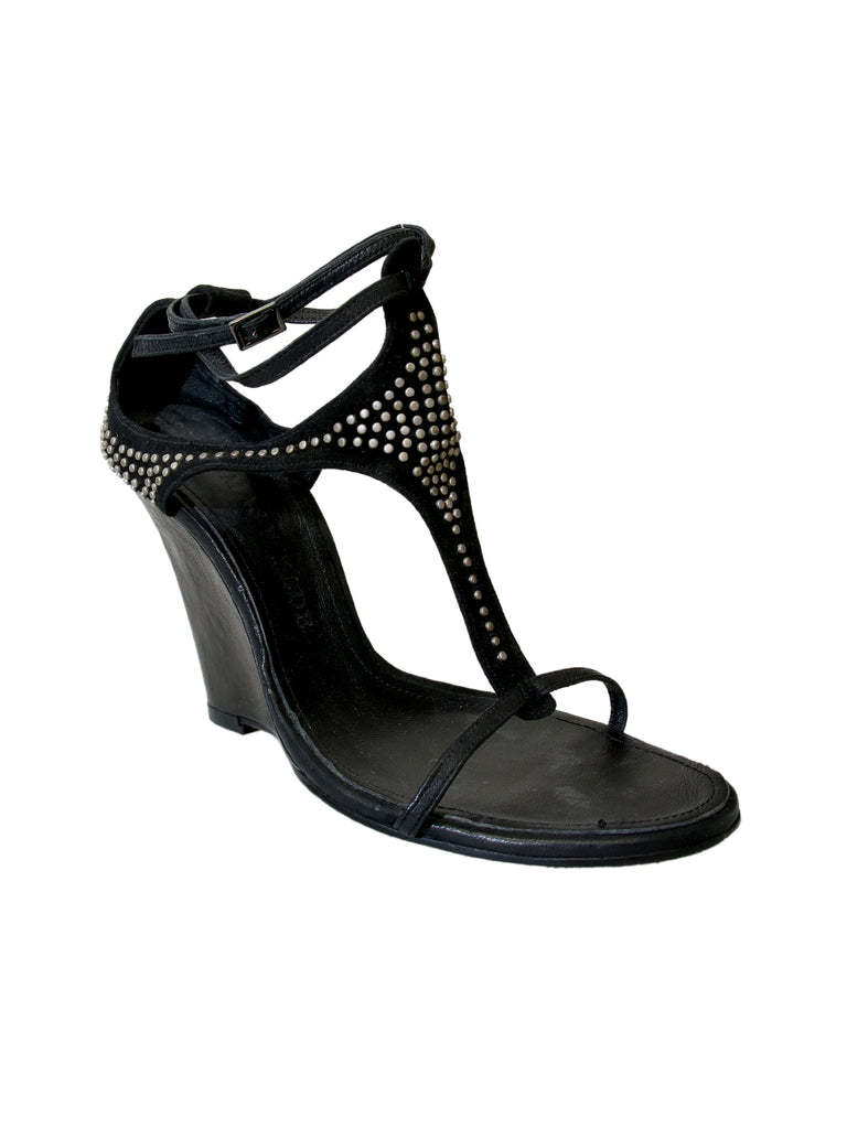 Thomas Wylde Suede Embellished Wedge Sandals