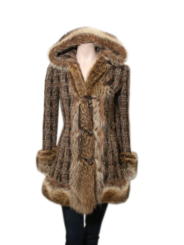 Dolce & Gabbana Fur-Accented Hooded Tweed Coat