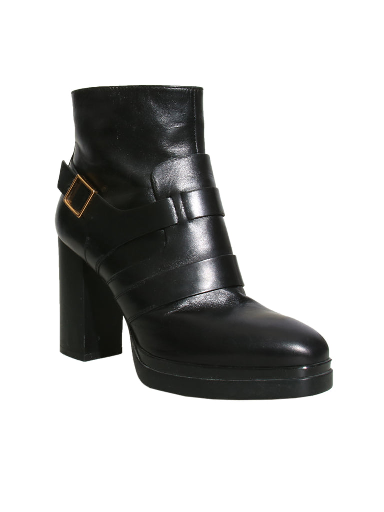 Buckle Detail Leather Booties