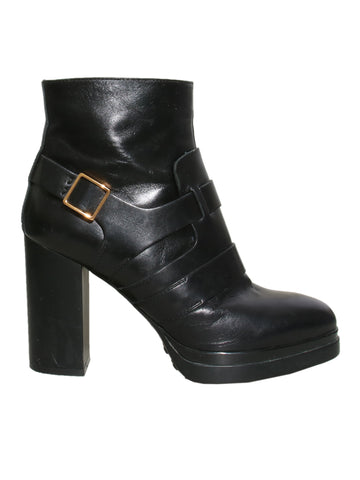 Buckle Detail Leather Booties