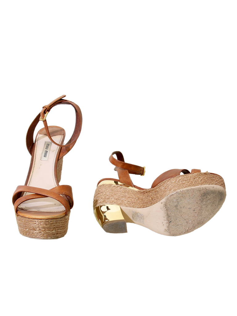 Miu Miu Leather Platform Wedge Sandals
