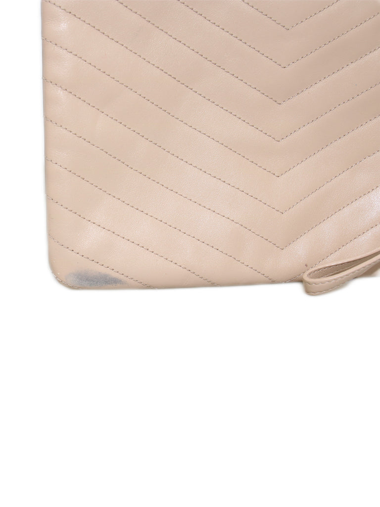 Saint Laurent Leather Monogram Wristlet Pouch