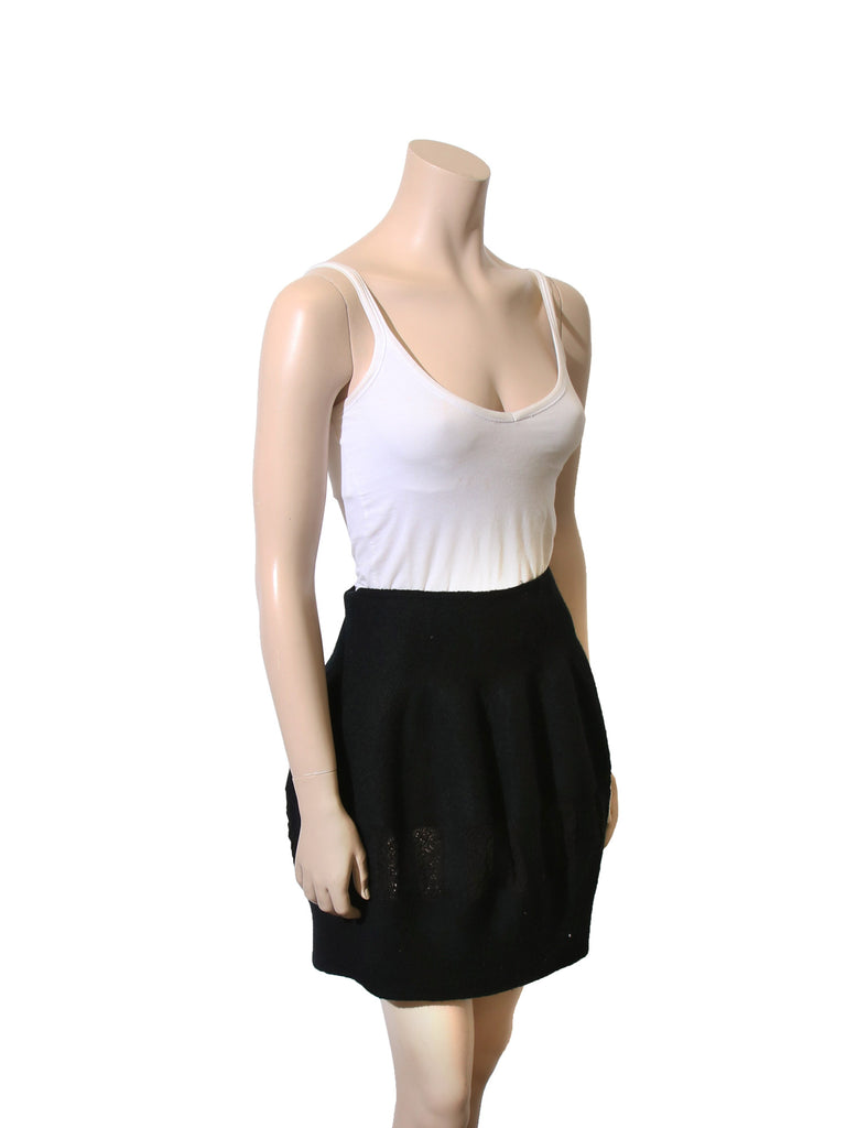 Alaïa Wool Lace Knit-Accented Skirt