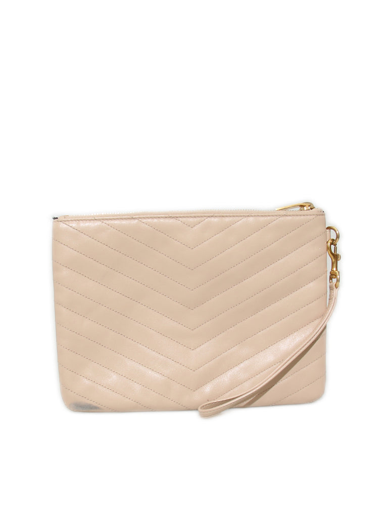 Saint Laurent Leather Monogram Wristlet Pouch
