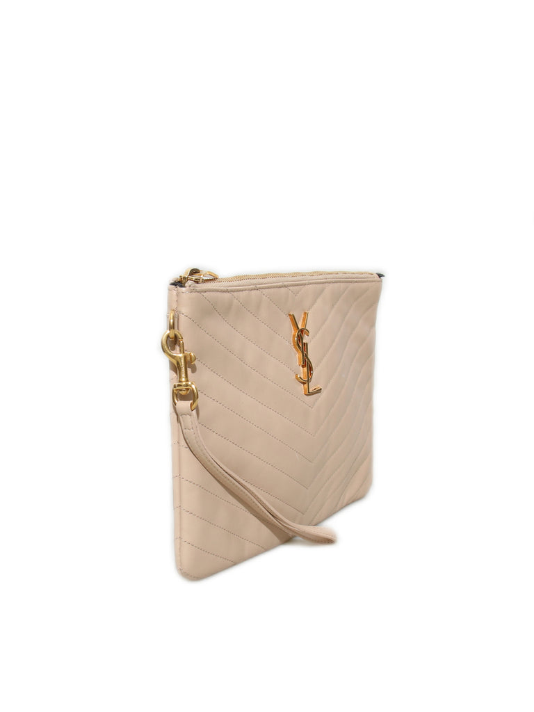 Saint Laurent Leather Monogram Wristlet Pouch
