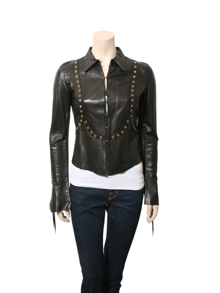 Roberto Cavalli Leather Jacket with Grommets