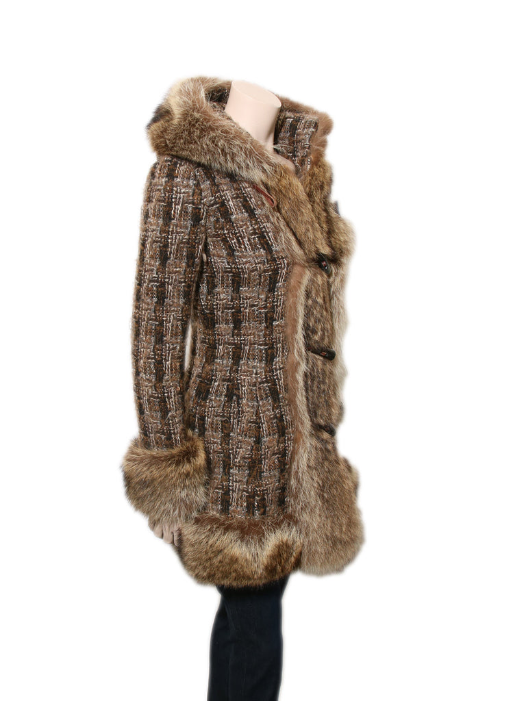 Dolce & Gabbana Fur-Accented Hooded Tweed Coat