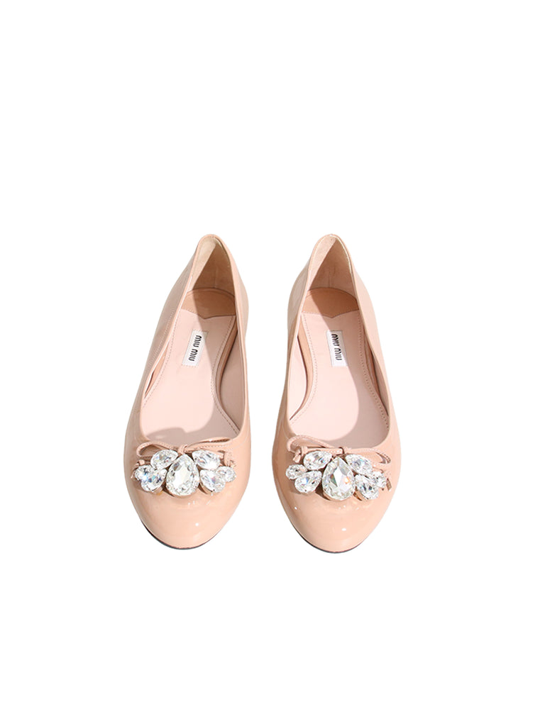 Miu Miu Embellished Patent Leather Flats