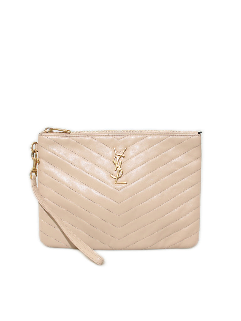 Saint Laurent Leather Monogram Wristlet Pouch