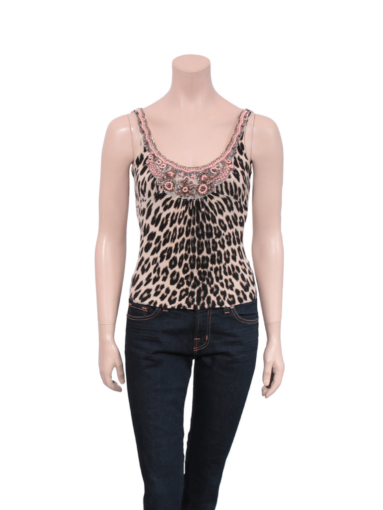 Blumarine Leopard Beaded Top