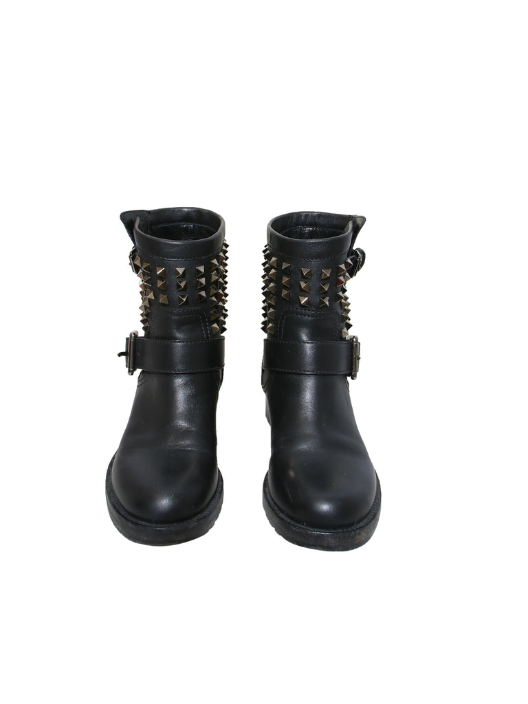Rockstud Rolling Noir Leather Boots