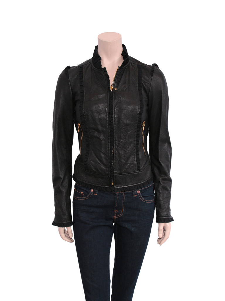 Dolce & Gabbana Leather Ruffle Jacket