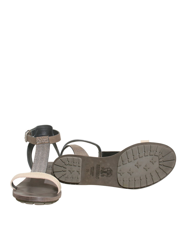 Brunello Cucinelli Monili-Accented Leather Flat Sandals