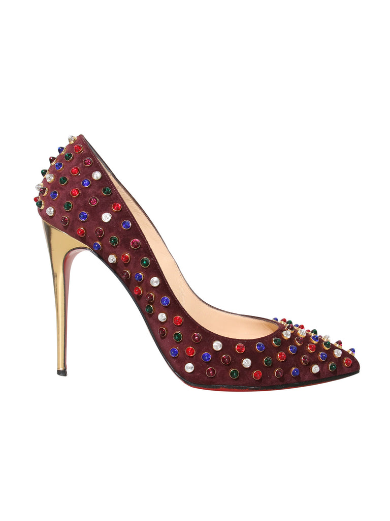 Christian Louboutin Follies Cabo 100 Embellished Suede Pumps