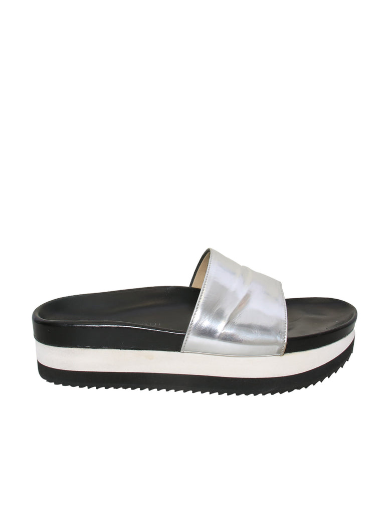 Barbara Bui Metallic Leather Slides