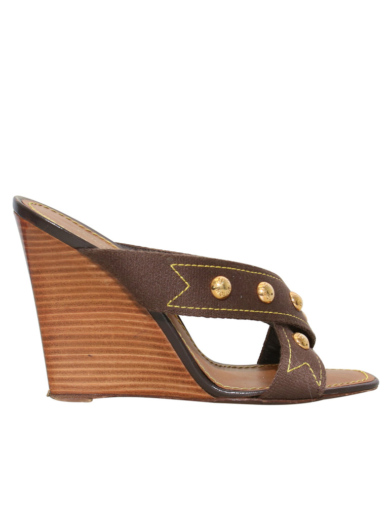Louis Vuitton Studded Wedge Slide Sandals