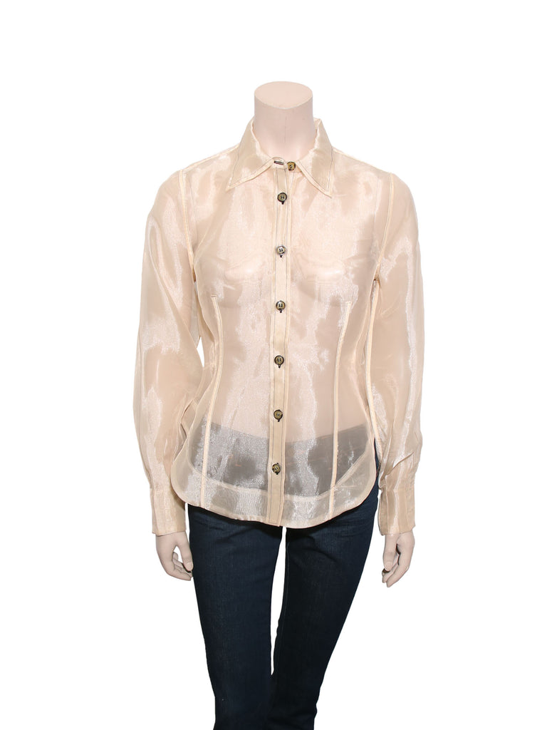 Ganni Sheer Button-up Top