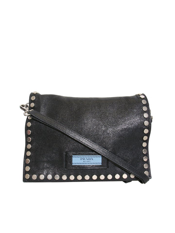 Prada Etiquette Studded Textured-Leather Shoulder Bag