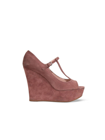 Miu Miu Suede Peep-Toe Wedge Sandals