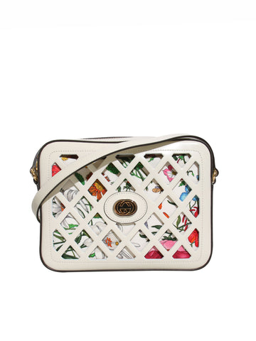 New Gucci Traforata Leather Cutout Flora Shoulder Bag