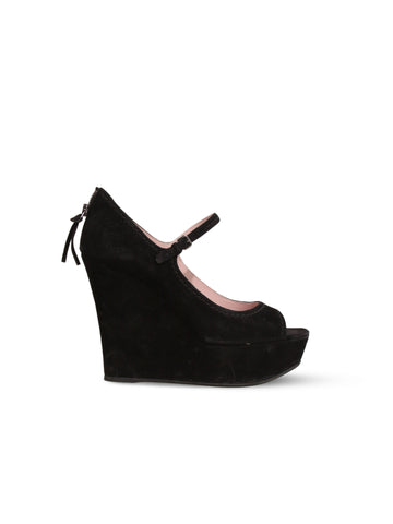 Miu Miu Suede Peep-Toe Wedge Sandals