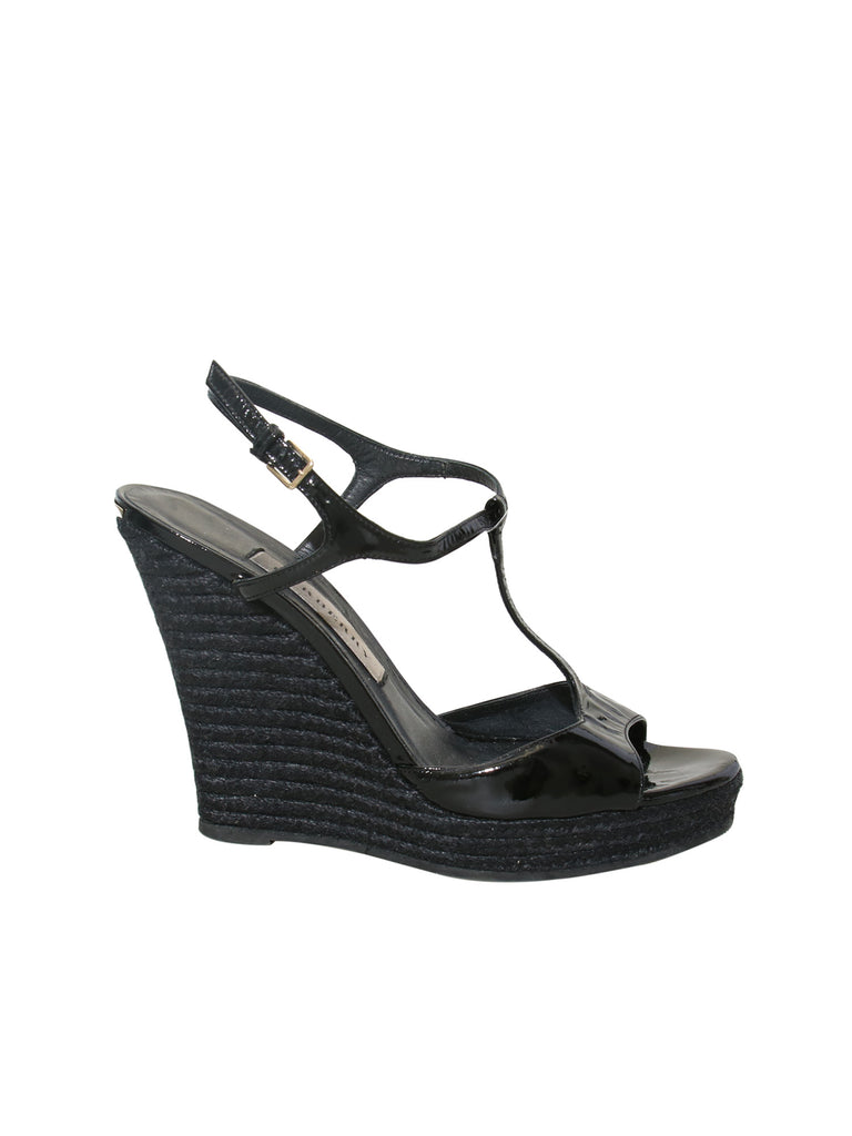 Burberry Patent Leather Wedge Sandals