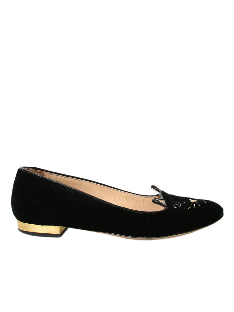 Charlotte Olympia Velvet Kitty Loafers